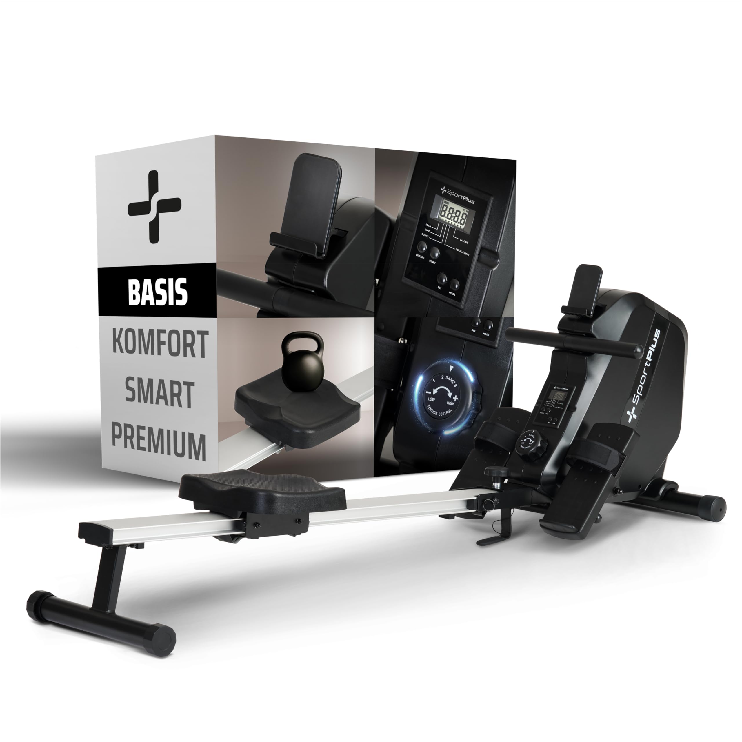 SportPlus Rudergerät klappbar für Zuhause - Rowing Equipment - Magnetwiderstand 8 Stufen - LCD-Computer & Tablethalterung - extra kompaktes & leistungsstarkes Indoor Rudergerät für Zuhause