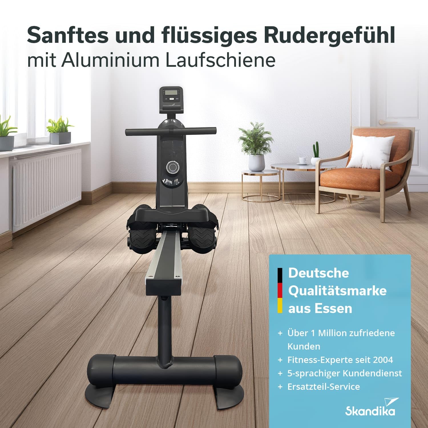 Skandika Oxford Pro | Magnetbremssystem, Bluetooth, Indoor Rudersportgerät mit App, 8 Widerstandsstufen, bis 120 kg | Rudergerät für zuhause, Rudermaschine, Krafttraining, Rudergeräte