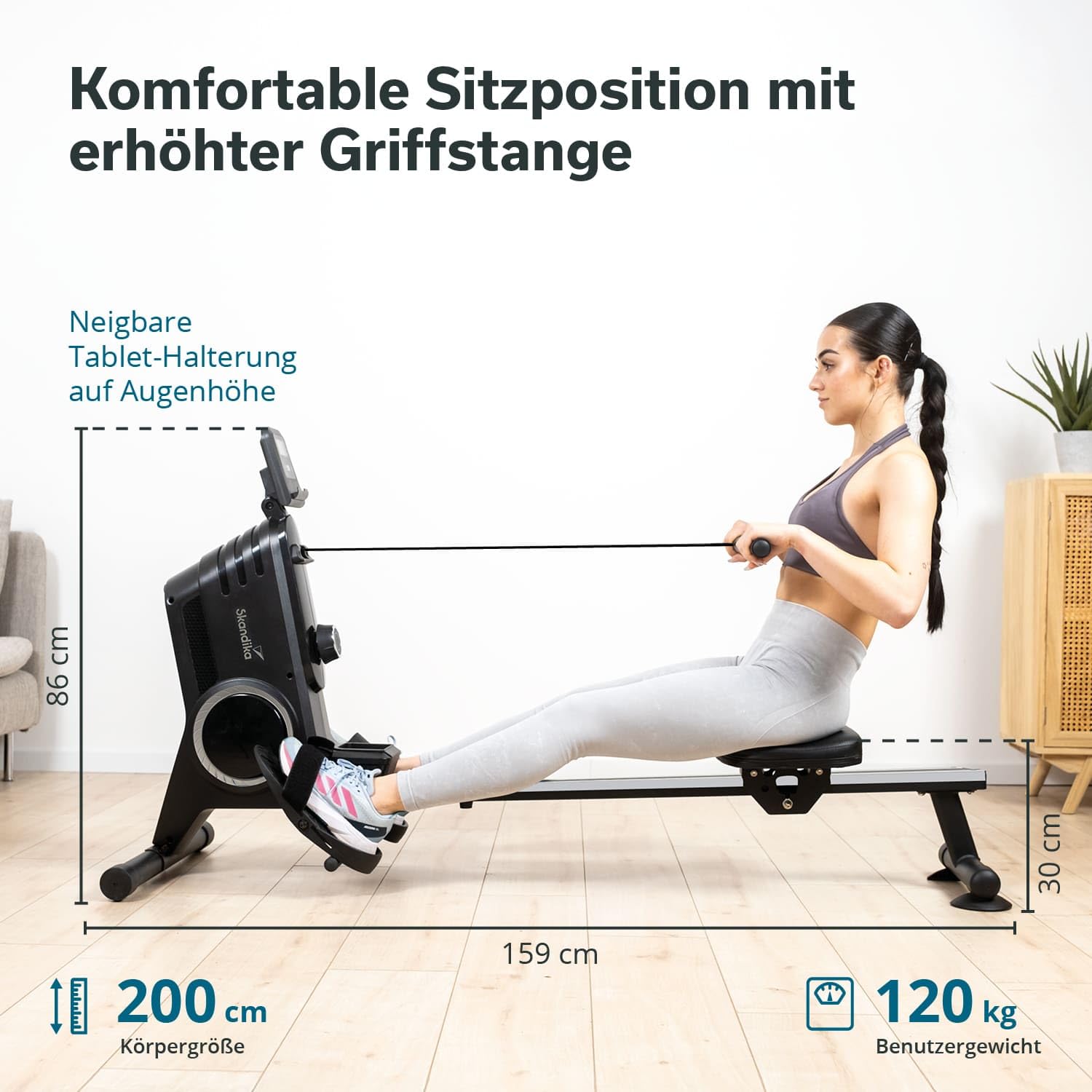 Skandika Oxford Pro | Magnetbremssystem, Bluetooth, Indoor Rudersportgerät mit App, 8 Widerstandsstufen, bis 120 kg | Rudergerät für zuhause, Rudermaschine, Krafttraining, Rudergeräte