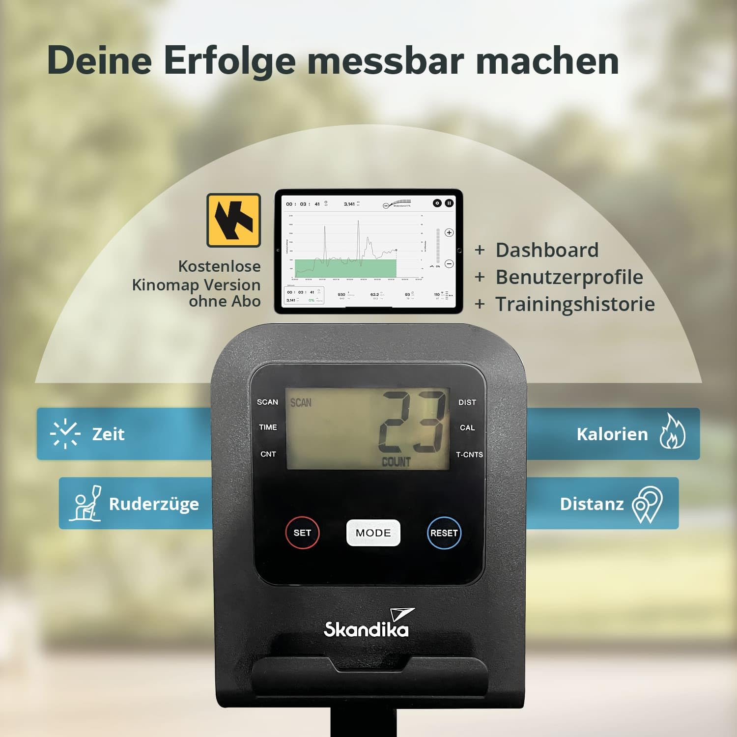 Skandika Oxford Pro | Magnetbremssystem, Bluetooth, Indoor Rudersportgerät mit App, 8 Widerstandsstufen, bis 120 kg | Rudergerät für zuhause, Rudermaschine, Krafttraining, Rudergeräte